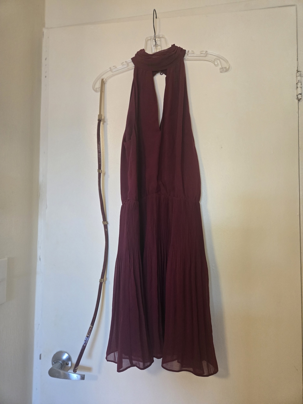 Oasis Wine Halter Pleated Mini Dress